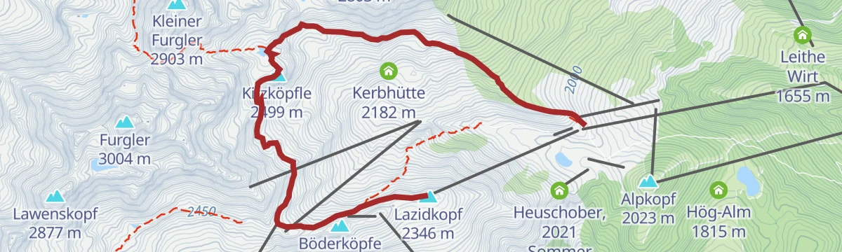 Route map: Furglersee (2.459 m) vom Lazid